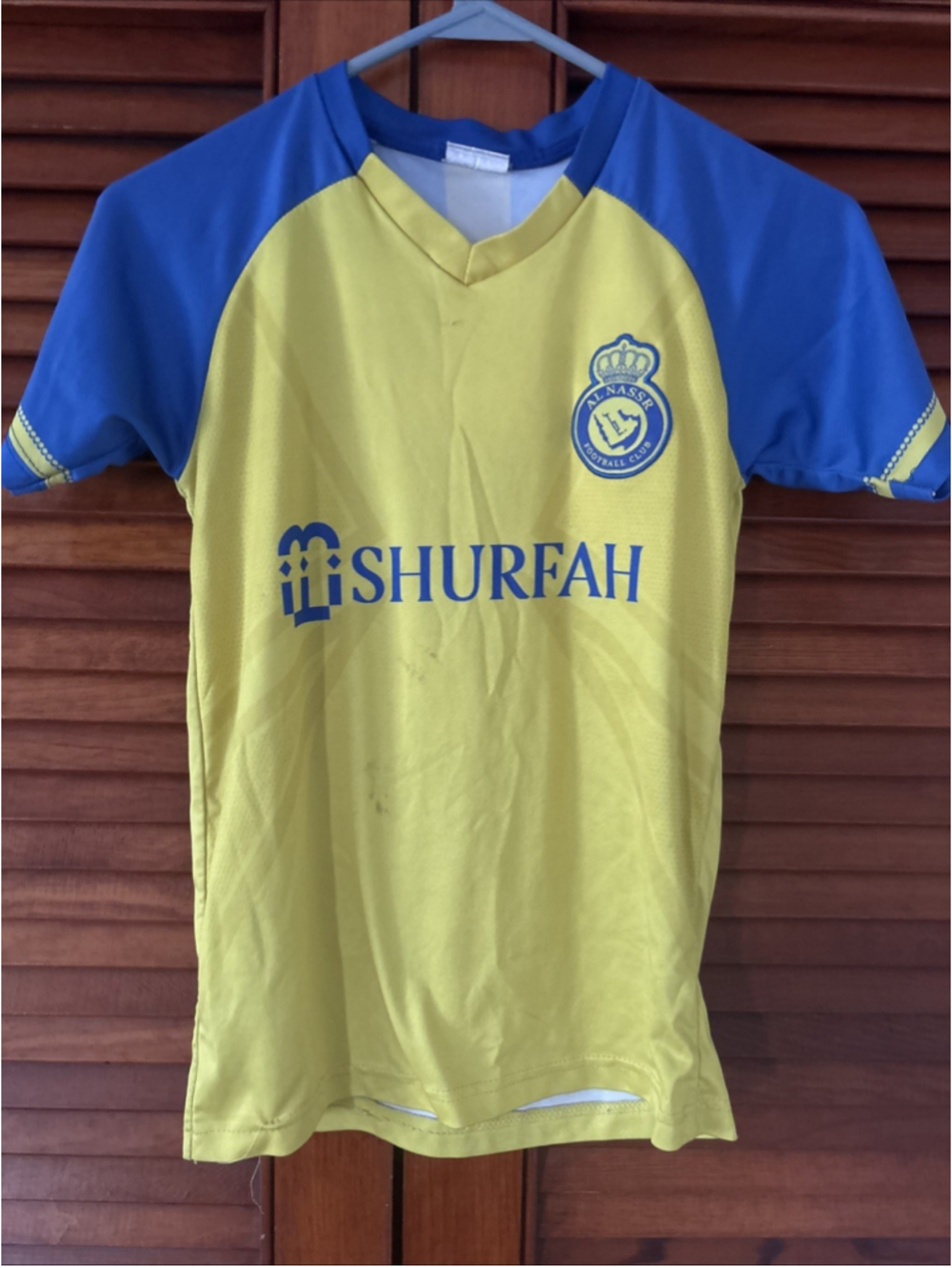 Cristiano Ronaldo #7 Al Nassr FC Jersey Yellow Blue Youth Size 28